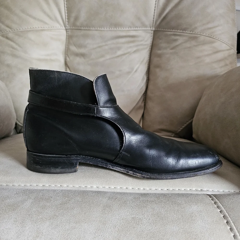 Cheany of London Derby Monk Buckle‎ Black Leather Boots sz UK 12, US 12.5